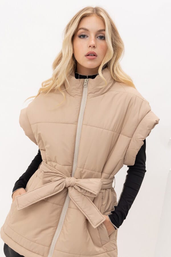 Oversized Puffer Vest taupe front | MILK MONEY milkmoney.co | cute jackets for women. cute coats. cool jackets for women. stylish jackets for women. trendy jackets for women. trendy womens coats.