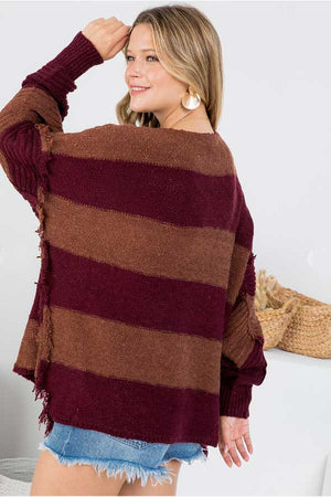 Oversized Striped Henley Sweater mocha back | MILK MONEY milkmoney.co | cute sweaters for women. cute knit sweaters. cute pullover sweaters