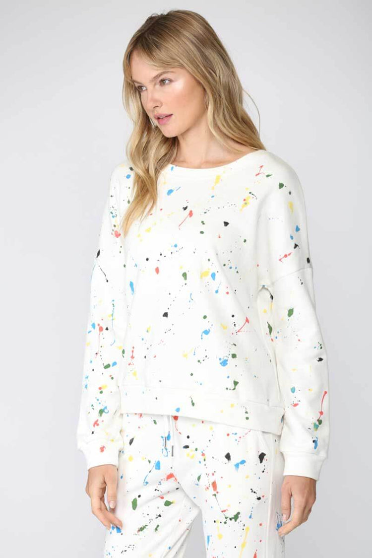 Paint Splatter Terry Sweatshirt white side  | MILK MONEY milkmoney.co | cute tops for women. trendy tops for women. cute blouses for women. stylish tops for women. pretty womens tops. 
