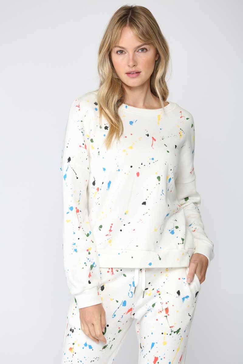 Paint Splatter Terry Sweatshirt white front  | MILK MONEY milkmoney.co | cute tops for women. trendy tops for women. cute blouses for women. stylish tops for women. pretty womens tops. 