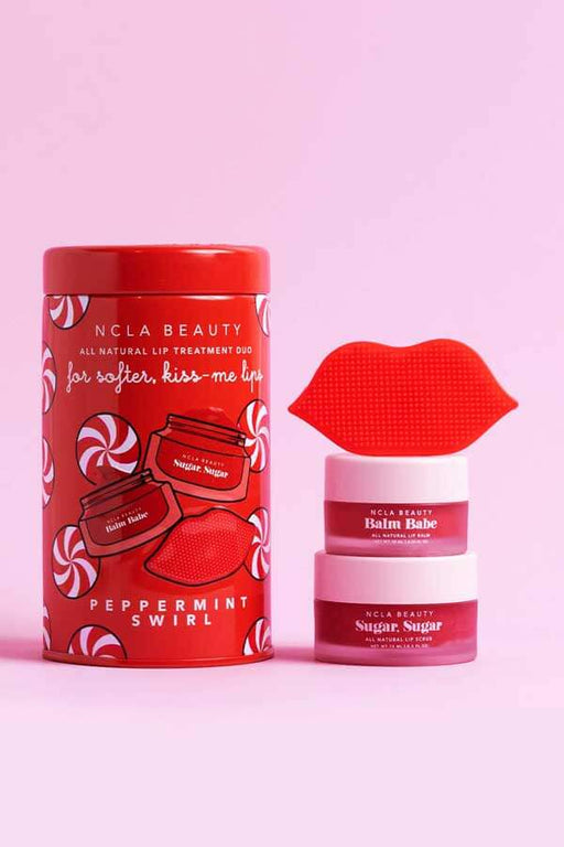 Peppermint Swirl Lip Care Holiday Gift Set red front | MILK MONEY milkmoney.co | natural skin care products. organic skin care. clean beauty products. organic skin care products. natural skincare. vegan skincare. organic skincare. organic beauty products. vegan cruelty free skincare. vegan skincare products