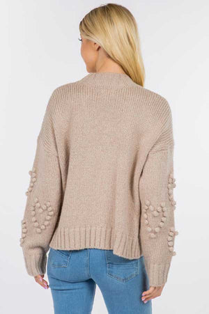 Pom Pom Hearts Sweater taupe back | MILK MONEY milkmoney.co | cute sweaters for women. cute knit sweaters. cute pullover sweaters
