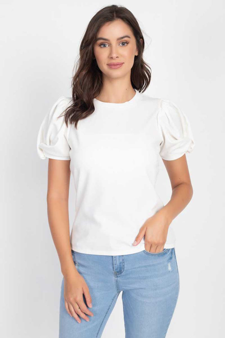 Puff Short Sleeve Crew Neck Top front ivory | MILK MONEY milkmoney.co | cute clothes for women. womens online clothing. trendy online clothing stores. womens casual clothing online. trendy clothes online. trendy women's clothing online. ladies online clothing stores. trendy women's clothing stores. cute female clothes.