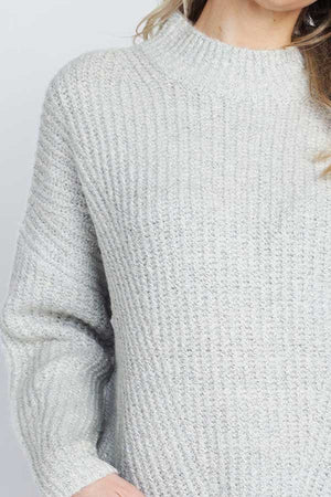 Rib-Knit Mock Neck Sweater grey detail  | MILK MONEY milkmoney.co | cute sweaters for women. cute knit sweaters. cute pullover sweaters