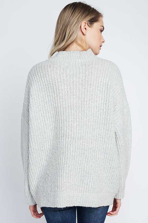 Rib-Knit Mock Neck Sweater grey back | MILK MONEY milkmoney.co | cute sweaters for women. cute knit sweaters. cute pullover sweaters