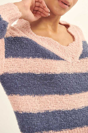 Rib Knit Striped Bishop Sleeve Sweater pink front detail | MILK MONEY milkmoney.co | cute sweaters for women. cute knit sweaters. cute pullover sweaters