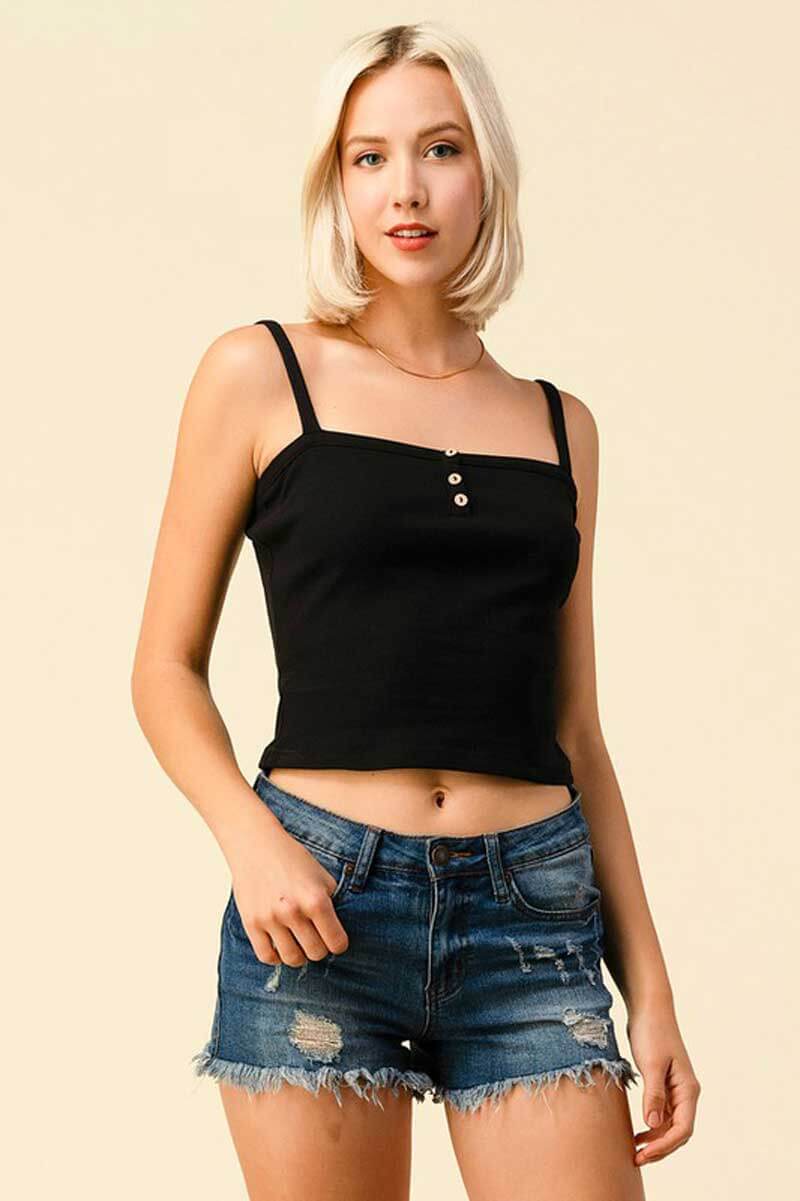 Ribbed Button Tank Top black front | MILK MONEY milkmoney.co | cute tops for women. trendy tops for women. stylish tops for women. pretty womens tops.
