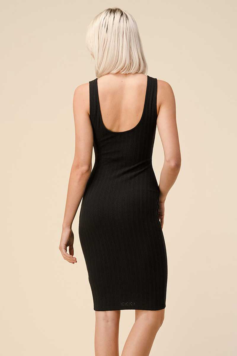  Ribbed Knit Pointelle Tank Midi Dress black back| MILK MONEY milkmoney.co | cute dresses for women. pretty dresses for women. cute dresses online