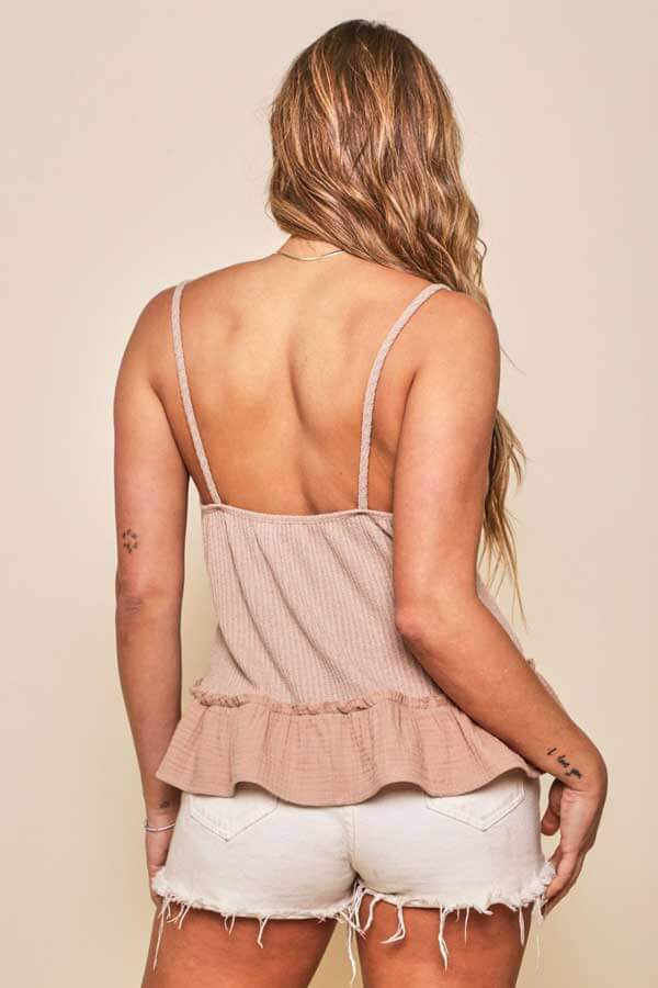 Ribbed Surplice Babydoll Top sand back | MILK MONEY milkmoney.co | cute clothes for women. womens online clothing. trendy online clothing stores. womens casual clothing online. trendy clothes online. trendy women's clothing online. ladies online clothing stores. trendy women's clothing stores. cute female clothes.