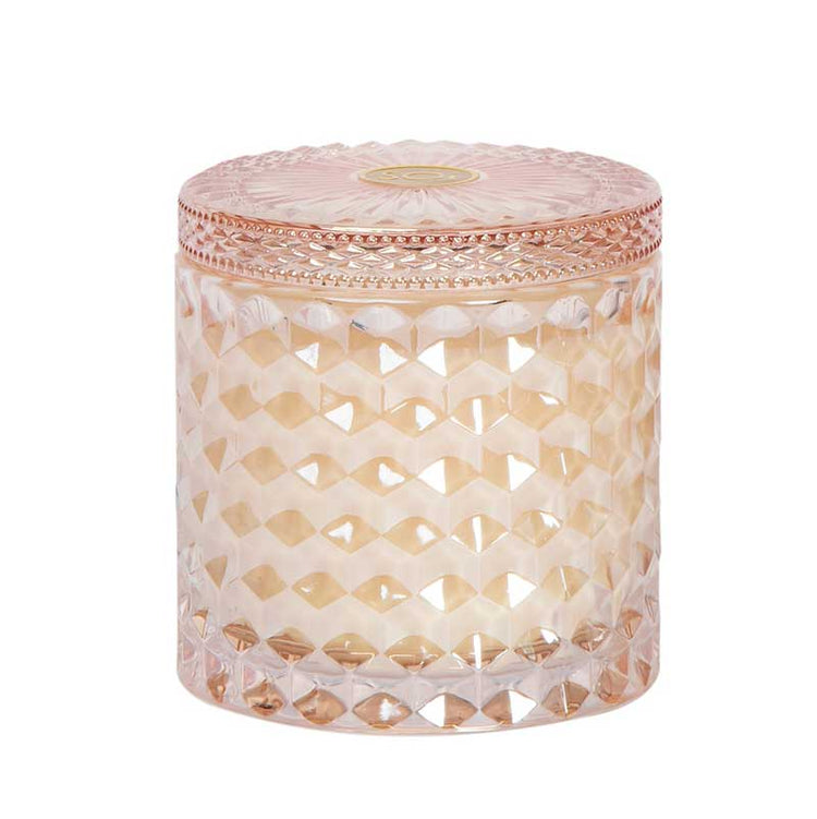 Rose Vanille Shimmer Double Wick Candle pink close | MILK MONEY milkmoney.co | soy wax candles. small candles. natural candles. organic candles. scented soy candles. concrete candle. hand poured candles. hand poured soy candles. cement candle. hand poured soy wax candles. scented hand poured candles. hand poured scented candles.