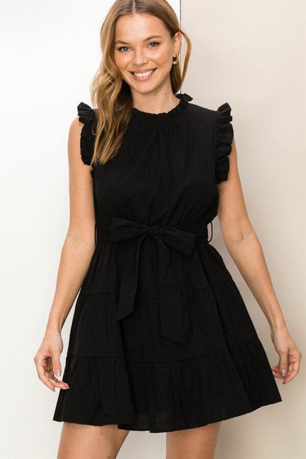 Ruffled Mini Tiered Dress black front | MILK MONEY milkmoney.co | cute clothes for women. womens online clothing. trendy online clothing stores. womens casual clothing online. trendy clothes online. trendy women's clothing online. ladies online clothing stores. trendy women's clothing stores. cute female clothes.