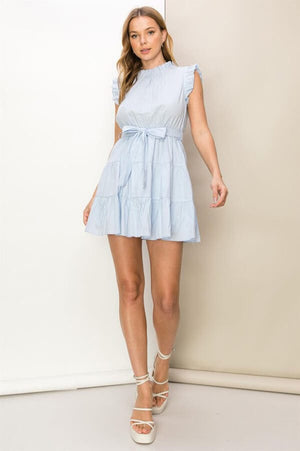 Ruffled Mini Tiered Dress blue front | MILK MONEY milkmoney.co | cute clothes for women. womens online clothing. trendy online clothing stores. womens casual clothing online. trendy clothes online. trendy women's clothing online. ladies online clothing stores. trendy women's clothing stores. cute female clothes.
