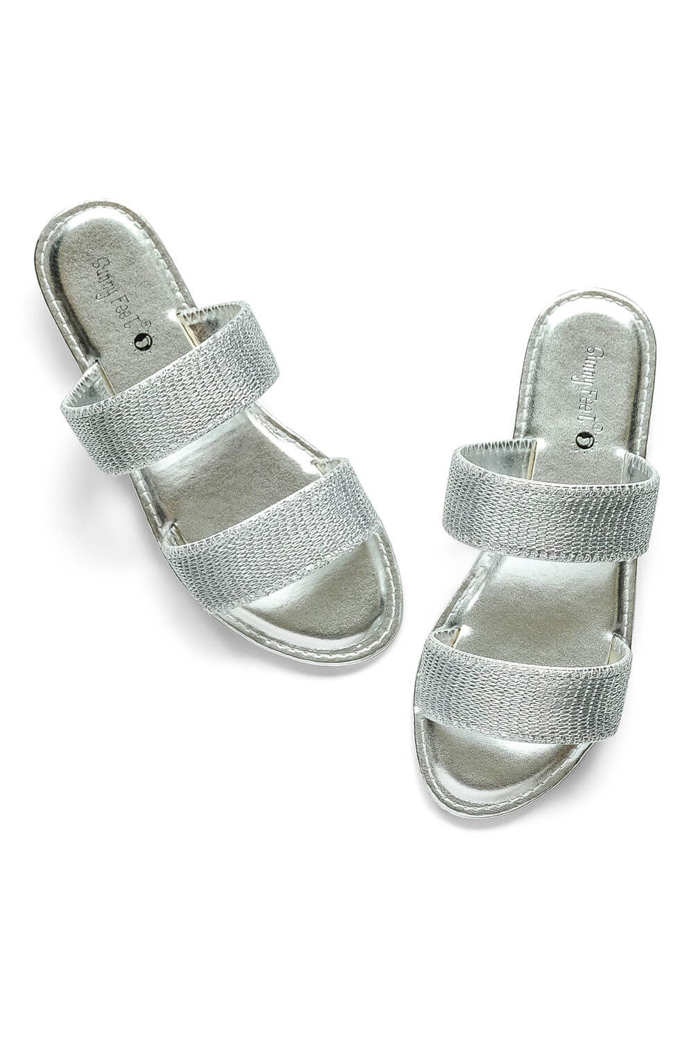 Metallic Double Strap Sandals silver top | MILK MONEY milkmoney.co | cute sandals for women. cute slides for women. trendy womens sandals. women sandals online. pretty sandals for women. cute slides womens.
