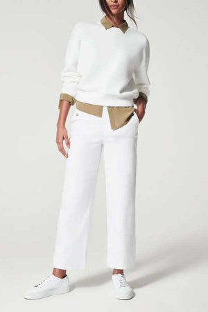 Spanx Stretch Twill Cropped Wide Leg Pant white front | MILK MONEY milkmoney.co | cute clothes for women. womens online clothing. trendy online clothing stores. womens casual clothing online. trendy clothes online. trendy women's clothing online. ladies online clothing stores. trendy women's clothing stores. cute female clothes.