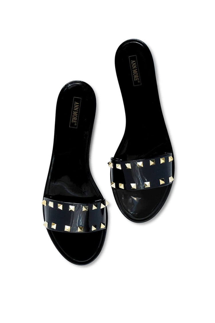 Spiked Studded Slides black top | MILK MONEY milkmoney.co | cute sandals for women. cute slides for women. trendy womens sandals. women sandals online. pretty sandals for women. cute slides womens.