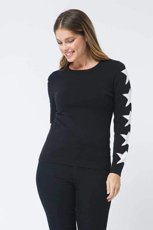 Star Sleeve Sweater black front | MILK MONEY milkmoney.co | cute clothes for women. womens online clothing. trendy online clothing stores. womens casual clothing online. trendy clothes online. trendy women's clothing online. ladies online clothing stores. trendy women's clothing stores. cute female clothes.