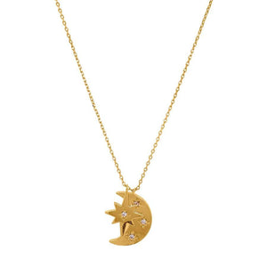 Star and Moon Double Charm Necklace gold front MILK MONEY
