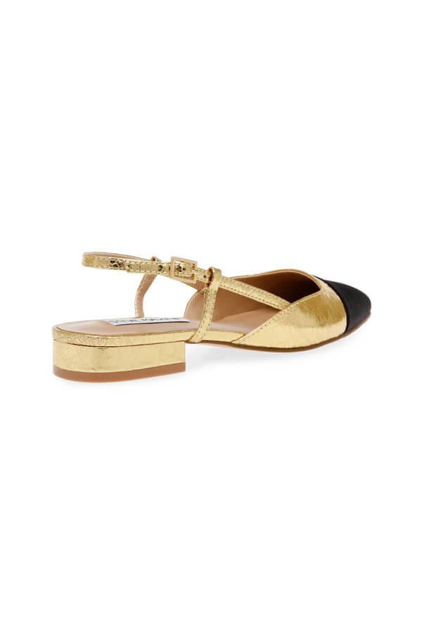 Steve Madden Belinda Flat gold back  | MILK MONEY milkmoney.co | cute sandals for women. cute slides for women. trendy womens sandals. women sandals online. pretty sandals for women. cute slides womens.