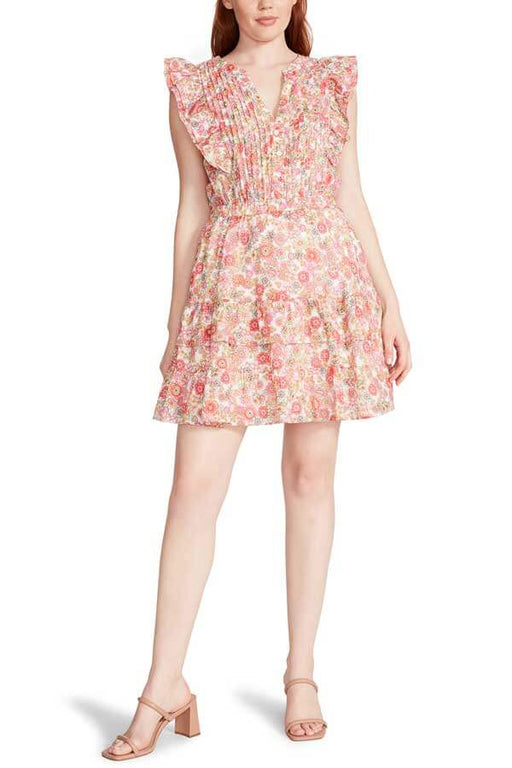 Steve Madden Kianna Print Ruffle Minidress white floral front | MILK MONEY milkmoney.co | cute clothes for women. womens online clothing. trendy online clothing stores. womens casual clothing online. trendy clothes online. trendy women's clothing online. ladies online clothing stores. trendy women's clothing stores. cute female clothes.