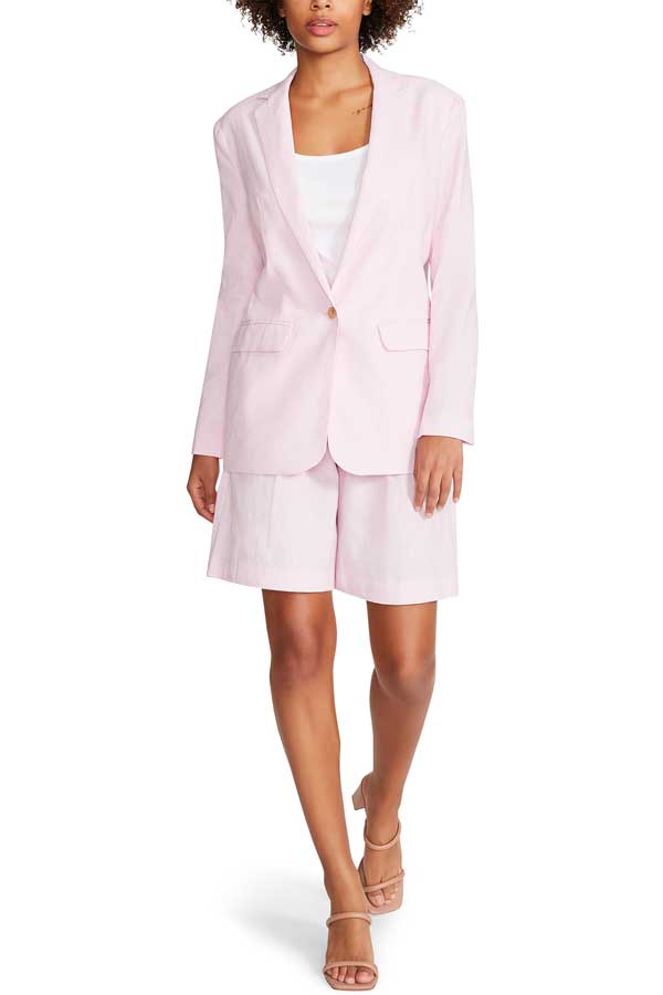 Steve Madden Linen On The Edge Blazer pink front | MILK MONEY milkmoney.co | cute jackets for women. cute coats. cool jackets for women. stylish jackets for women. trendy jackets for women. trendy womens coats.