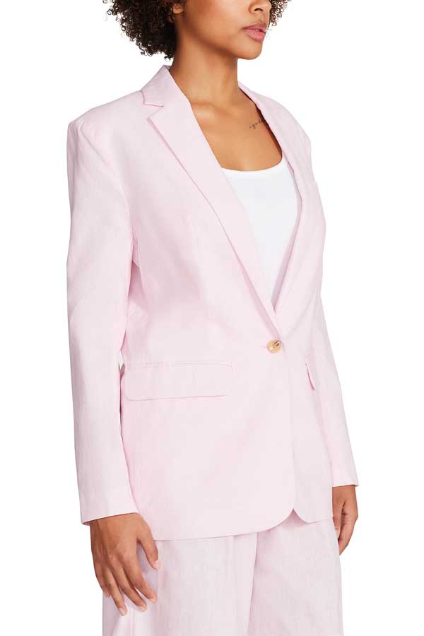 Steve Madden Linen On The Edge Blazer pink side | MILK MONEY milkmoney.co | cute jackets for women. cute coats. cool jackets for women. stylish jackets for women. trendy jackets for women. trendy womens coats.