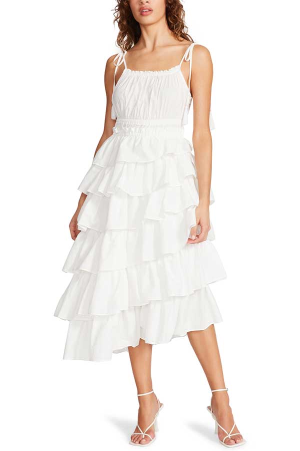 Steve Madden Mireya Midi Dress white front | MILK MONEY milkmoney.co | cute clothes for women. womens online clothing. trendy online clothing stores. womens casual clothing online. trendy clothes online. trendy women's clothing online. ladies online clothing stores. trendy women's clothing stores. cute female clothes.