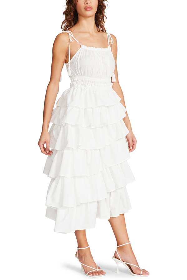 Steve Madden Mireya Midi Dress white front | MILK MONEY milkmoney.co | cute clothes for women. womens online clothing. trendy online clothing stores. womens casual clothing online. trendy clothes online. trendy women's clothing online. ladies online clothing stores. trendy women's clothing stores. cute female clothes.