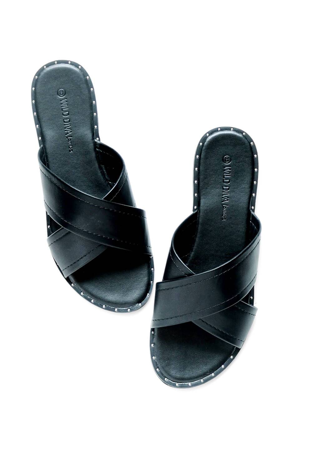 Studded Crossband Slide Sandals black MILK MONEY