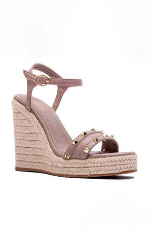 Studded Strap Espadrille Wedge Sandal beige side | MILK MONEY milkmoney.co | cute shoes for women. ladies shoes. nice shoes for women. footwear for women. ladies shoes online. ladies footwear. womens shoes and boots. pretty shoes for women. beautiful shoes for women. 