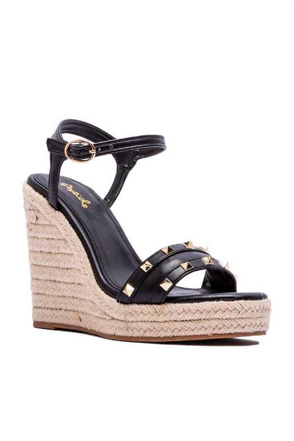 Studded Strap Espadrille Wedge Sandal black side | MILK MONEY milkmoney.co | cute shoes for women. ladies shoes. nice shoes for women. footwear for women. ladies shoes online. ladies footwear. womens shoes and boots. pretty shoes for women. beautiful shoes for women. 