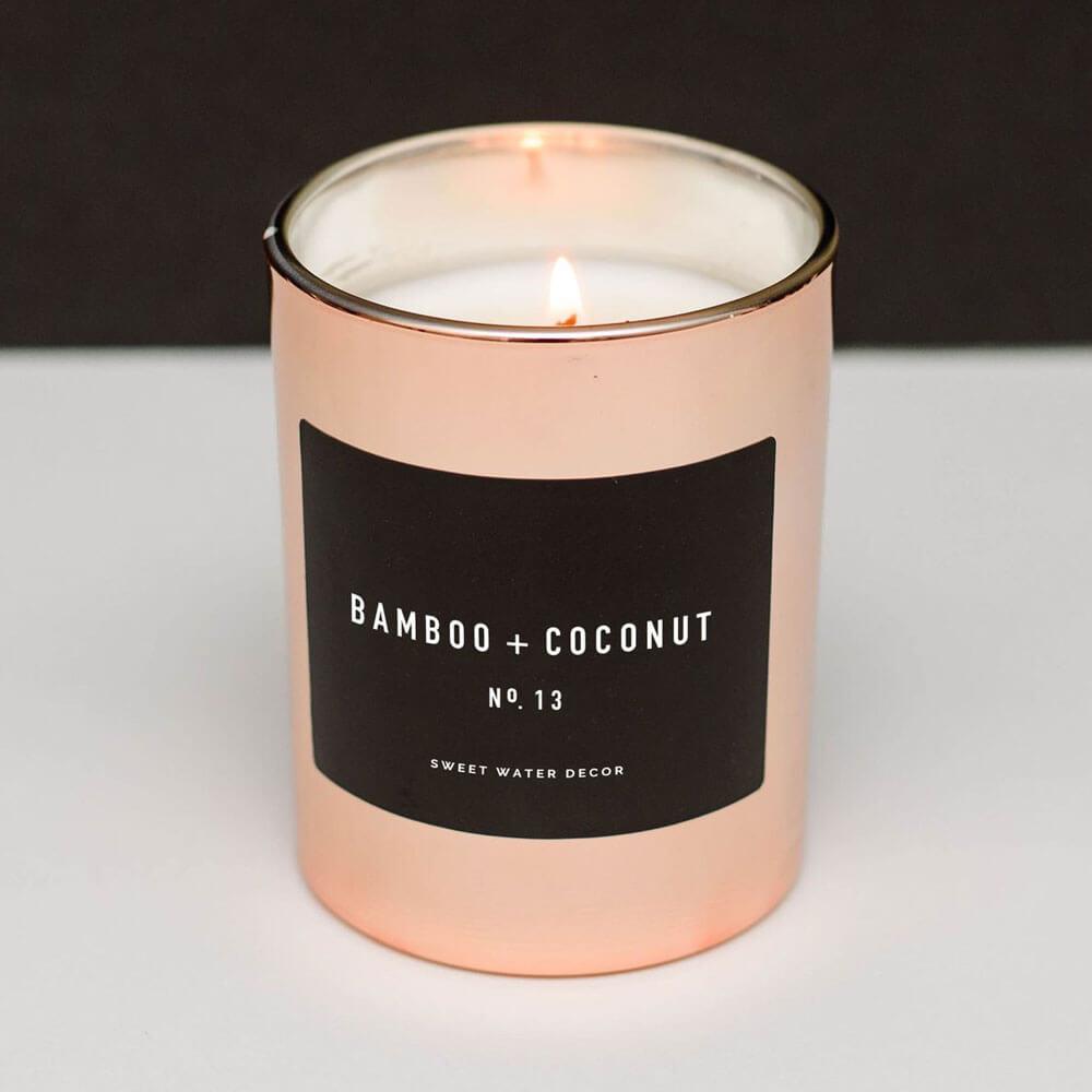 Sweet Water Decor Bamboo Coconut Soy Candle rose gold lit MILK MONEY