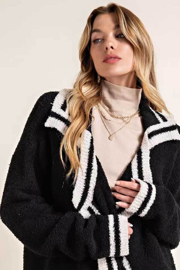 Teddy Bear Coat Cardigan black front | MILK MONEY milkmoney.co | cute sweaters for women, cute knit sweaters, cute pullover sweaters