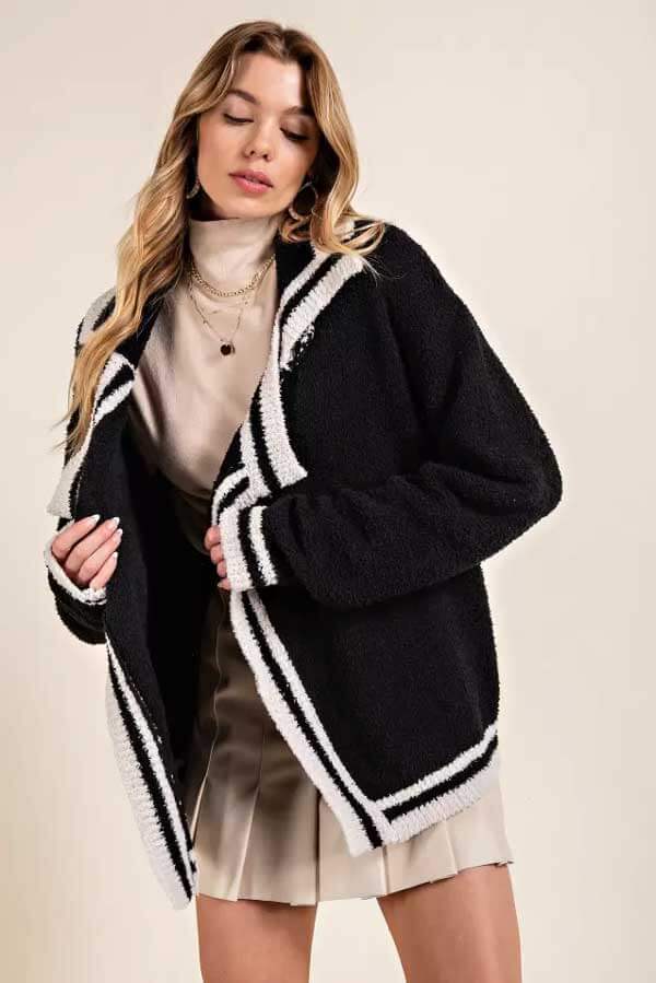 Teddy Bear Coat Cardigan black front | MILK MONEY milkmoney.co | cute sweaters for women, cute knit sweaters, cute pullover sweaters