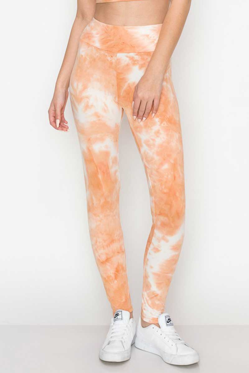 Tie Dyed Leggings peach front | MILK MONEY milkmoney.co | lounge sets clothing. womens cute loungewear. cute lounge clothes. cute womens loungewear. cute workout clothes.