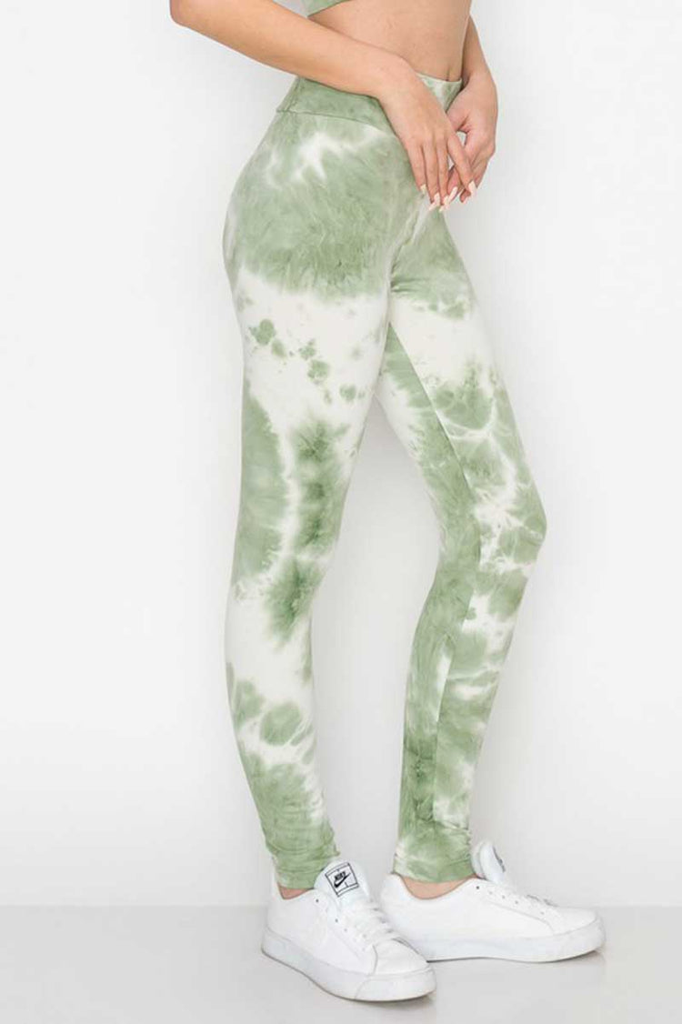 Tie Dyed Leggings sage side| MILK MONEY milkmoney.co | lounge sets clothing. womens cute loungewear. cute lounge clothes. cute womens loungewear. cute workout clothes.