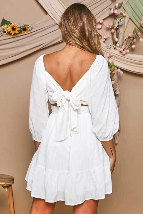 Tiered Hem Woven Skater Dress white back | MILK MONEY milkmoney.co | cute clothes for women. womens online clothing. trendy online clothing stores. womens casual clothing online. trendy clothes online. trendy women's clothing online. ladies online clothing stores. trendy women's clothing stores. cute female clothes.