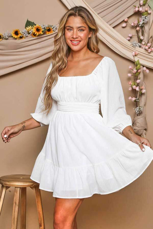 Tiered Hem Woven Skater Dress white front | MILK MONEY milkmoney.co | cute clothes for women. womens online clothing. trendy online clothing stores. womens casual clothing online. trendy clothes online. trendy women's clothing online. ladies online clothing stores. trendy women's clothing stores. cute female clothes.