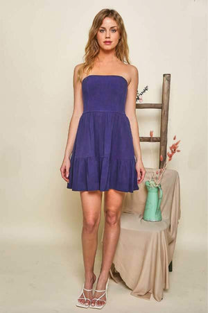 Tiered Strapless Mini Dress blue front | MILK MONEY milkmoney.co | cute clothes for women. womens online clothing. trendy online clothing stores. womens casual clothing online. trendy clothes online. trendy women's clothing online. ladies online clothing stores. trendy women's clothing stores. cute female clothes.