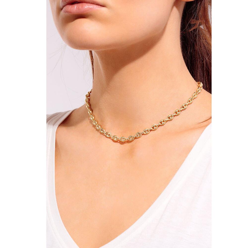 Tiny Glam Hollow Puff Chain Necklace Gold model - MILK MONEY