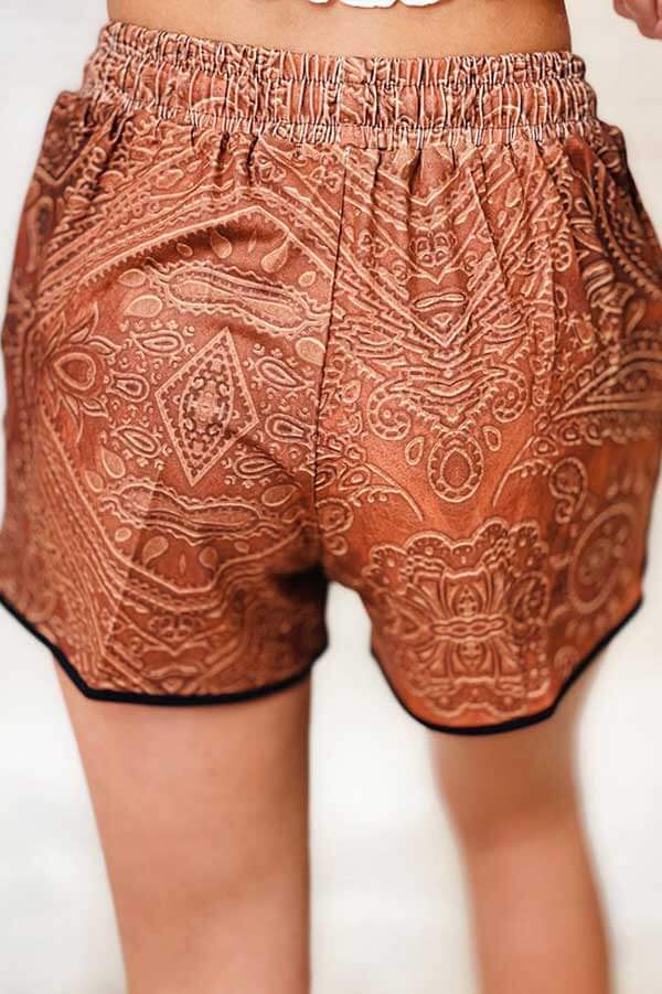 Tribal Print Drawstring Mid Waist Shorts brown brown | MILK MONEY milkmoney.co | cute clothes for women. womens online clothing. trendy online clothing stores. womens casual clothing online. trendy clothes online. trendy women's clothing online. ladies online clothing stores. trendy women's clothing stores. cute female clothes.