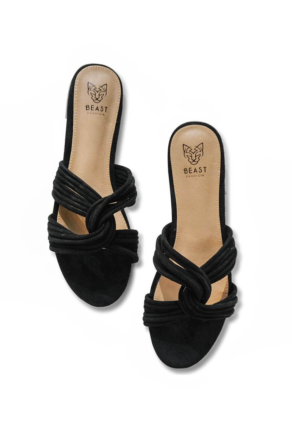 Twist Knot Flat Sandal black top | MILK MONEY milkmoney.co | cute sandals for women. cute slides for women. trendy womens sandals. women sandals online. pretty sandals for women. cute slides womens.