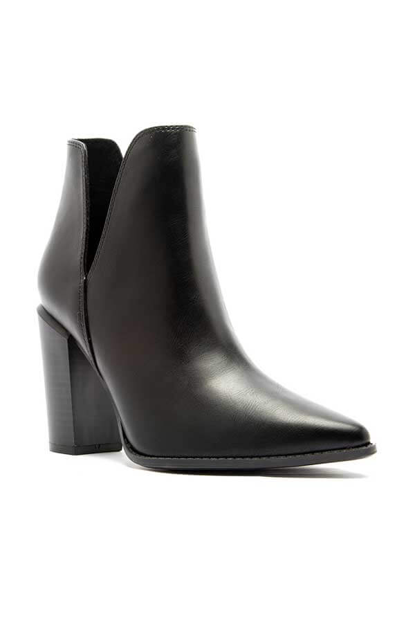 V Cut Heel Boots black side | MILK MONEY milkmoney.co | cute shoes for women. ladies shoes. nice shoes for women. ladies shoes online. ladies footwear. womens shoes and boots. pretty shoes for women. beautiful shoes for women.