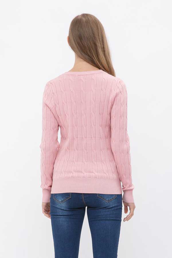 V-Neck Cable Knit Sweater pink back| MILK MONEY milkmoney.co | cute clothes for women. womens online clothing. trendy online clothing stores. womens casual clothing online. trendy clothes online. trendy women's clothing online. ladies online clothing stores. trendy women's clothing stores. cute female clothes.