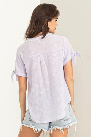 V-Neck Linen Top lavender back  | MILK MONEY milkmoney.co | cute tops for women. trendy tops for women. cute blouses for women. stylish tops for women. pretty womens tops.