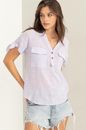 V-Neck Linen Top lavender front | MILK MONEY milkmoney.co | cute tops for women. trendy tops for women. cute blouses for women. stylish tops for women. pretty womens tops. 