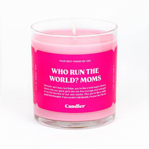 Who Run The World? Moms. Candle pink front  | MILK MONEY milkmoney.co | Our candles are soy-based, hand poured in small batches right here in Southern California, and the scents are all oil-based, phthalate-free.