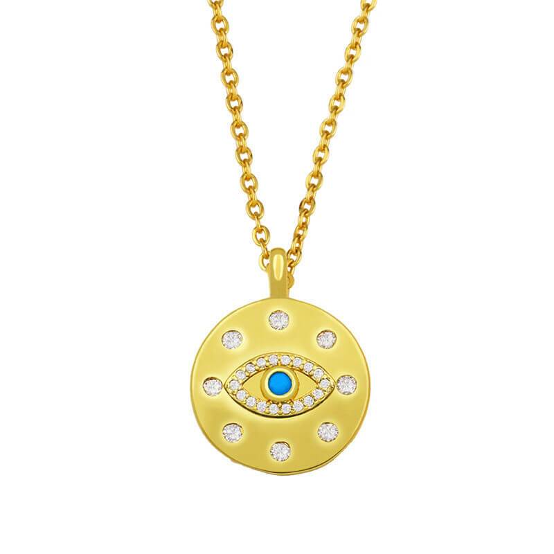 Women's Classic Evil Eye Pendant Charm Necklace gold front detail | JEWELRY | MILK MOENY | milkmoney.co