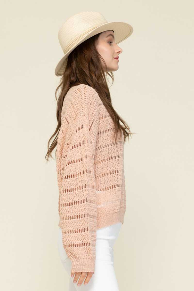Women's Knit Long Sleeve Shirred Sweater blush side | MILK MONEY | milkmoney.co