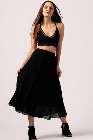 Womens Black Pleated Midi Skirt