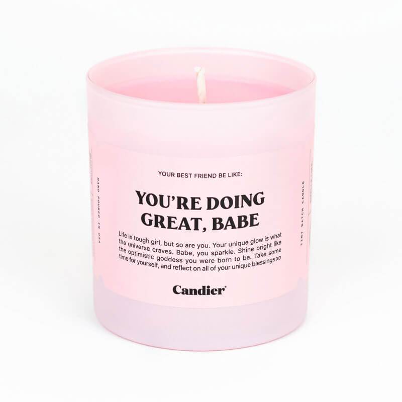You're Doing Great Candle pink front | MILK MONEY milkmoney.co | Our soy candles are made with 100% soy wax that burns cleaner, brighter, longer and better. Our scented candles are hand poured locally in small batches in Los Angeles CA 